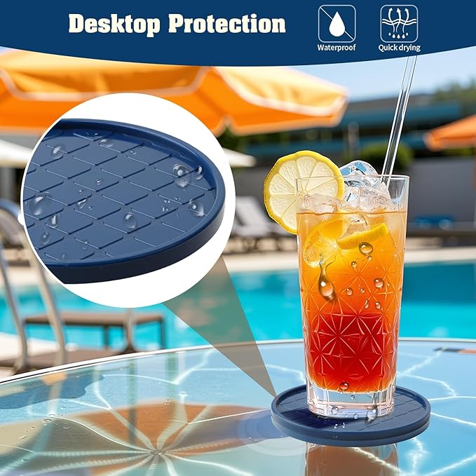 Coasters Set of 6,Hot or Cold Drink Coasters with Holder,Modern Style Coffee Table Coaster,Suitable for Kinds Cups Beer,Drink,Anti-Overflow Tabletop Protection(Navy Blue, 6pcs)