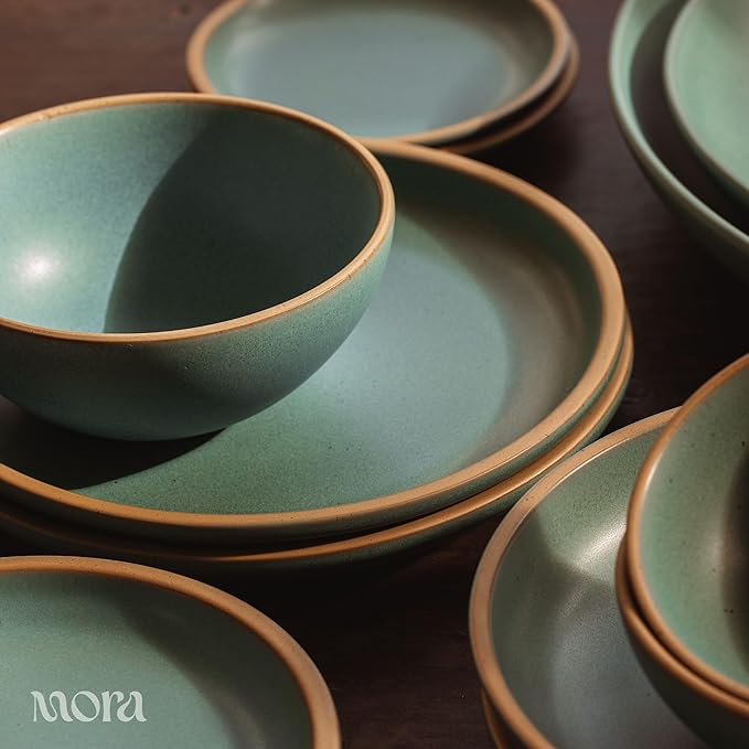 MORA Medium Bowls Set of 4, 28oz Ceramic Pottery Everyday Bowls - Microwave, Oven and Dishwasher Safe - Iris
