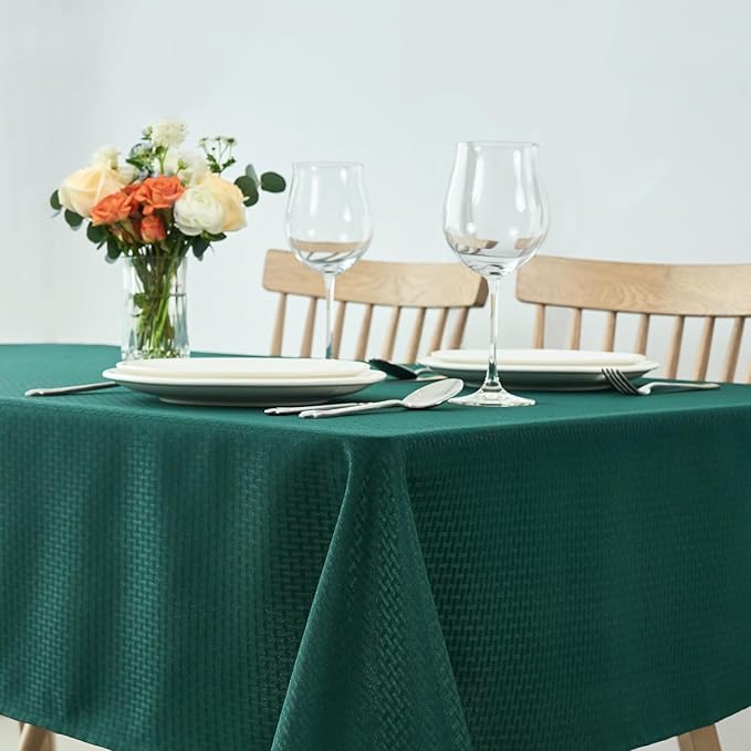 maxmill Square Tablecloth Waterproof Spillproof Wrinkle Resistant Soft Weaved Texture Design Christmas Table Cloth for Dinner, Dining Room Party, Indoor Outdoor Use, 60 x 60 Inch, Hunter Green