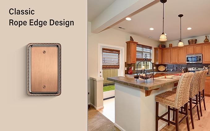 Henne Bery Rope Edge Decorative Wall Plate Switch Plate Outlet Cover (Single Blank, 2 Pack, Antique Copper)