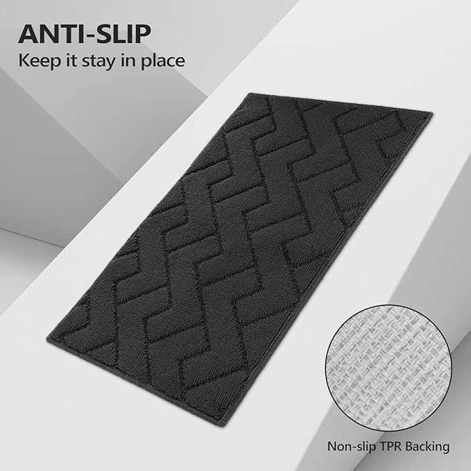 hicorfe Kitchen Rugs and Mats Sets,2 Pieces Super Absorbent Polypropylene Non-Slip Rug,Soft Comfort Floor Mat,Machine Wash for Kitchen,Hallway,Office,Sink,Laundry(20" x 32"+20" x 48",Charcoal)