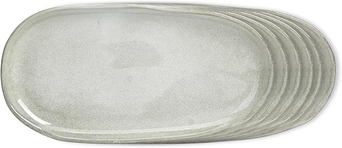 Organic Shape Highland Ceramic Serving Tray, 6pcs 13×7inch Handmade Reactive Glaze ceramic Tray with Wavy Edge, for Kitchen, Microwave & Dishwasher Safe, Scratch Resistant-grey