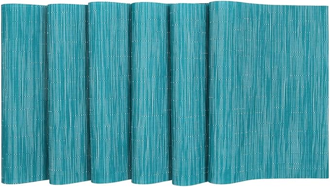SHACOS Woven Vinyl Placemats Set of 4 Wipe Clean PVC Heat Resistant Place Mats Durable Waterproof Stain Resistant Indoor Outdoor Table Mats (4, Teal Blue)