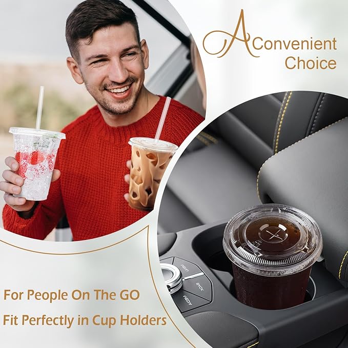 12 oz 100 Pack Plastic Cups with Lids and Straws, Sturdy Food Safe Iced Clear Coffee Cups Disposable Smoothie Cups for Cold Drinks