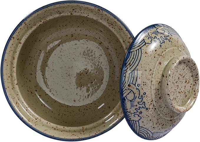 8 inch Retro Ceramic Ramen Bowl with Lid,Japanese Style Personalized Dinnerware For Noodle Rice Porridge Soup Fruit Salad (8inch, A)