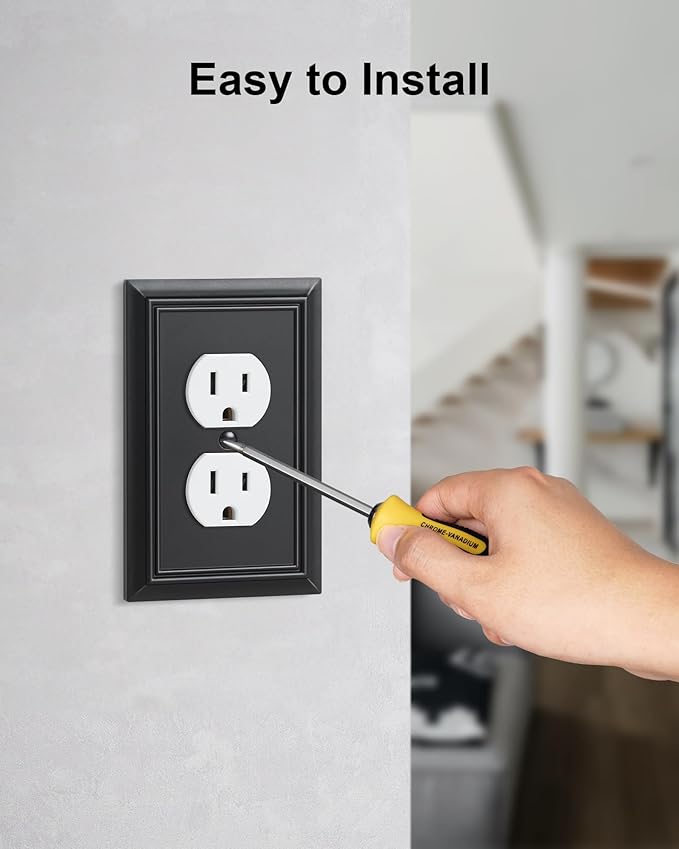 6-Pack Duplex Outlet Cover Plate, Decorative Matte Black Switch Plates and Outlet Covers, Natural Bamboo Fiber Wall Plates for Electrical Outlets, 1 Gang Receptacle Cover, Corrosion Resistant