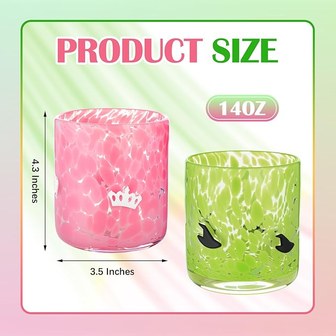 Icon Juice Glasses, 14oz Stemless Wine Drinking Juice Glass Cup for Valentine Party Supplies Gift(2 Pcs,Witch & Princess)