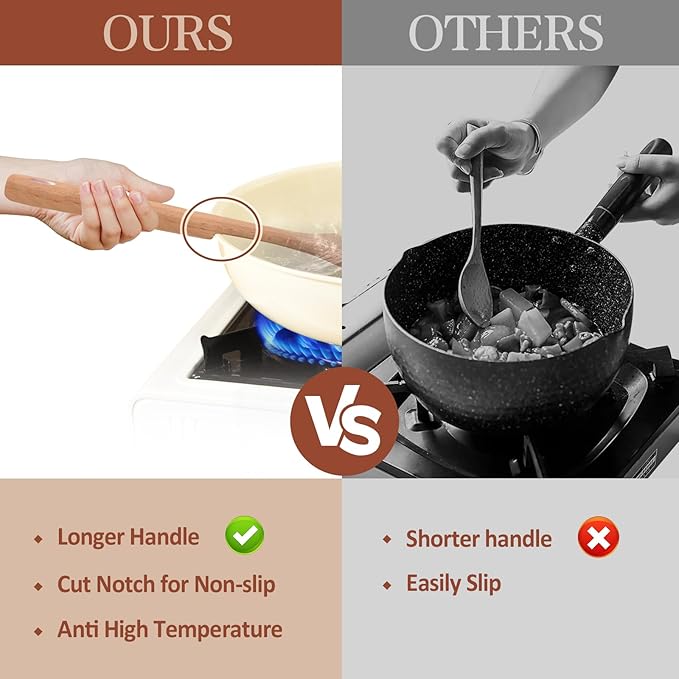 Wooden Cooking Utensils, 6 Pieces Natural Beech Wooden Spoons For Cooking with Unique Notch & Heat Resistant Design, Non-Stick Wood Kitchen Utensil Set with Hanging Hole for Kitchen Essentials