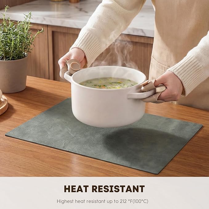 Artoid Mode Grey Faux Leather Placemats Set of 6, 12x18 Inch Waterproof Wipeable Heat Resistant Vinyl Place Mats, Reversible Table Mats for Winter Kitchen Dining Decor