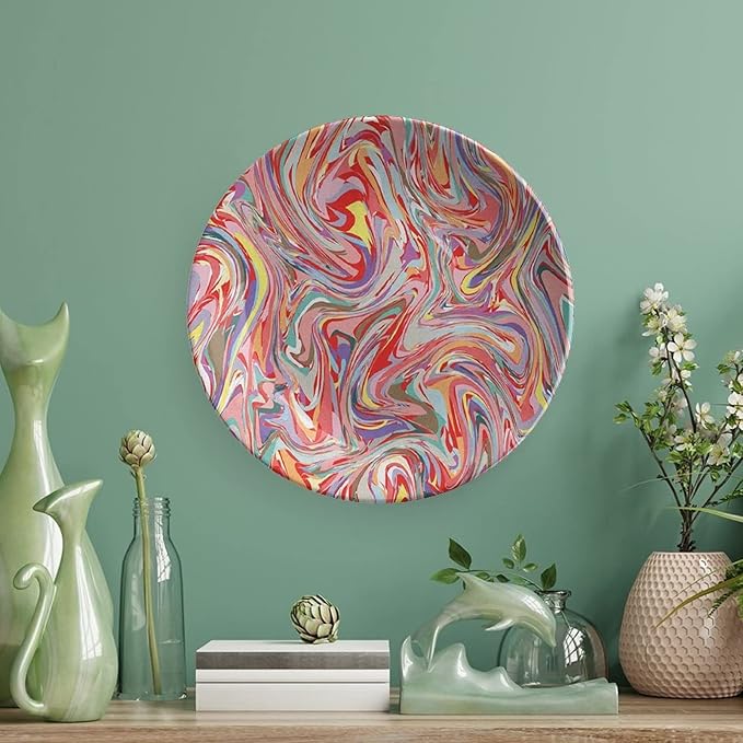 Ceramic Display Plate, Abstract Ceramic Hanging Decorative Plate, Mix of Colors Messy Dirty Look Artistic, 6 Inch, Household Custom Ceramic Plate, Multicolor