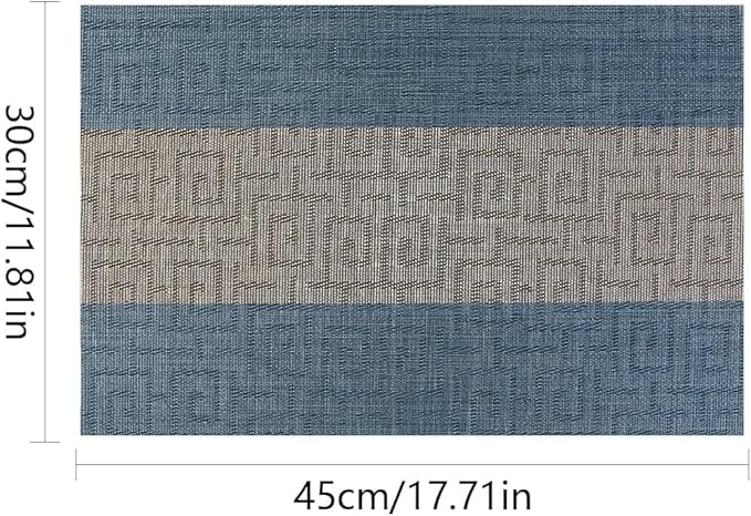 FAVE Placemats Set of 12 Indigo Blue Woven with Gray Placemats Durable and Wipeable Vinyl Place Mats Set 12 for Wedding, Banquet, Birthday, Party, Restaurant Decorations (Indigo Blue, 12"x18"-12PCS)