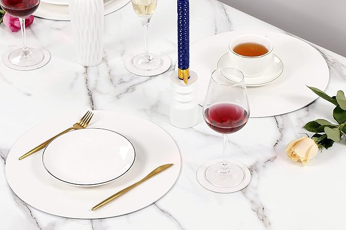Set of 8 PU Leather Placemats, Waterproof Coffee Coasters, Kitchen Table Mats, Easy to Wipe Off for Dining Round Table