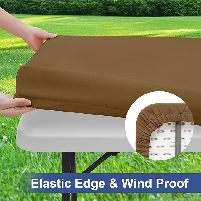 homing 2 Pack Rectangle Table Cloth, Elastic Fitted Fabric Tablecloth Fits for 6 Foot Folding Tables, Washable Table Cover for Picnic, Camping, Indoor & Outdoor (Brown, 30" x 72")