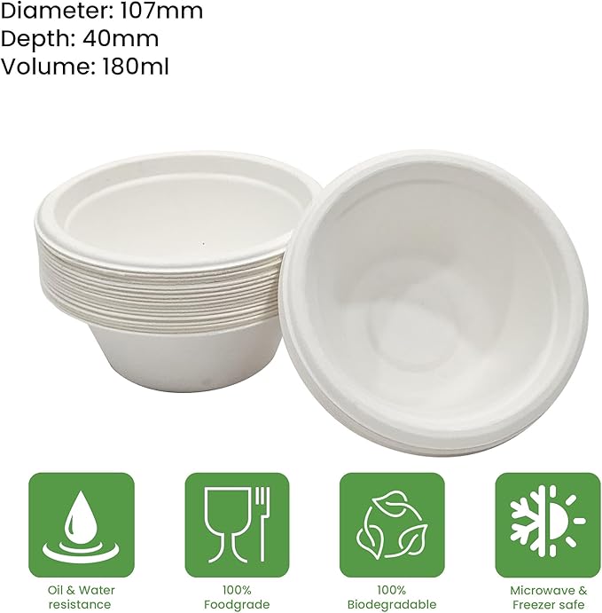 6 oz. Compostable Bowls [100-Pack] – Eco-Conscious Soup Bowls Made from Sugarcane Bagasse Fiber – Heavy-Duty, Microwave & Refrigerator Safe – Ideal for Parties, Snacks & Everyday Meals (6 oz [160ml])