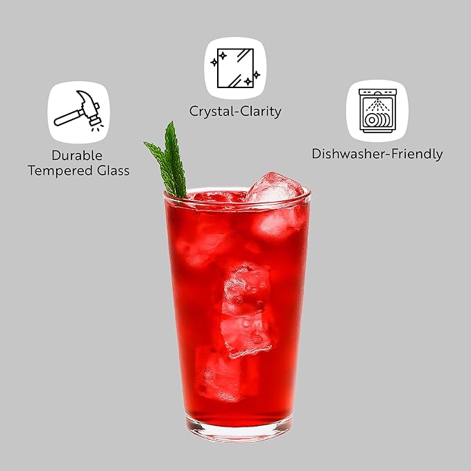 Restaurantware Sumi 19 Ounce Beverage Glasses Set of 6 Fine-Blown Large Drinking Glasses - Tempered Glass Water Glasses Water Juices Or Sodas For Restaurants or Homes