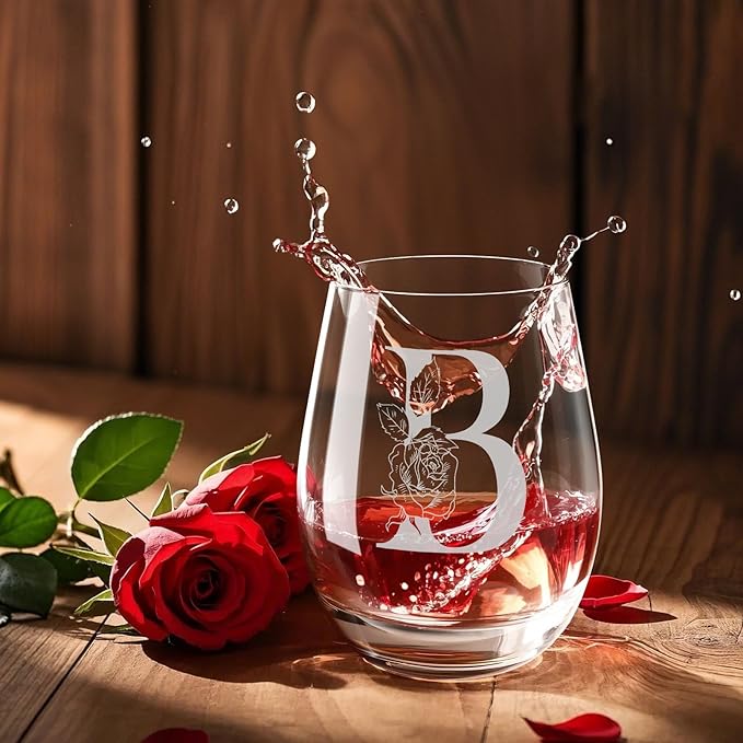 Valentines Day Gifts for Her, Gifts for Women Her Friend Mom Grandma Wife Sister Bridesmaid Nurse, Birthday Galentines Mothers Day Christmas, Personalized Initial Customized Wine Glasses 18OZ(B)
