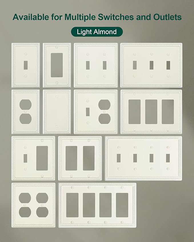2-Pack Triple Decorator Outlet Cover Plate, Light Almond Pearls Decorative Switch Plates Covers, Metal Wall Plates for Electrical Outlets, Receptacle, GFCI Outlet, Dimmer Switch
