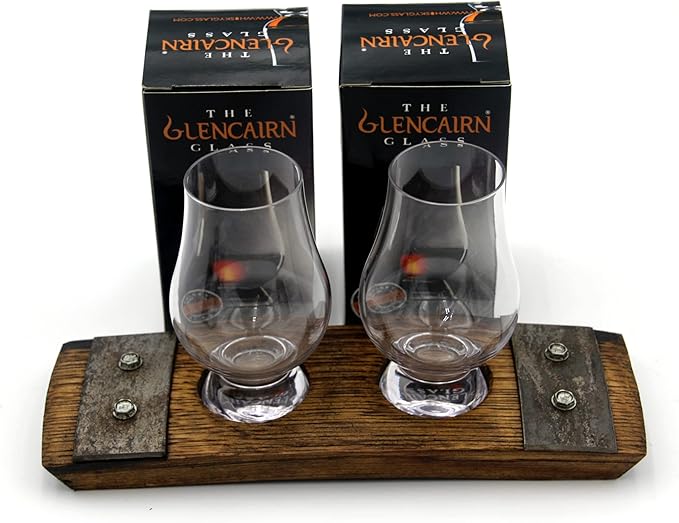 Premium 2 glass whiskey flight/Whiskey coaster/Crystal glass holder/Bar Decor/Barerl-Art (With Crystal Glasses)