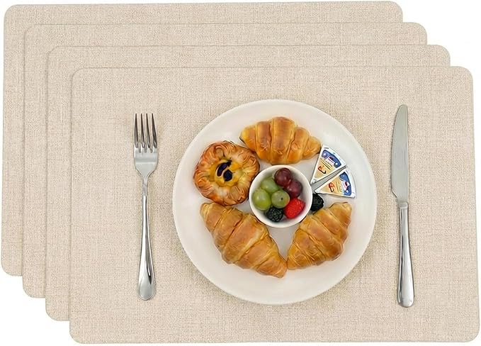 4-Pack Table Leather Placemats, Washable Placemats Set Thickened Faux Leather Table Mats, Reusable Heat Resistant Placemats for Dining Table, Kitchen, Home & Restaurant Decor(17 x 12 Inch)