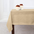 Solino Home Linen Square Tablecloth 52 x 52 Inch - 100% Pure Linen Beige Table Throw - Classic Hemstitch, Machine Washable Table Cloth for Spring, Easter