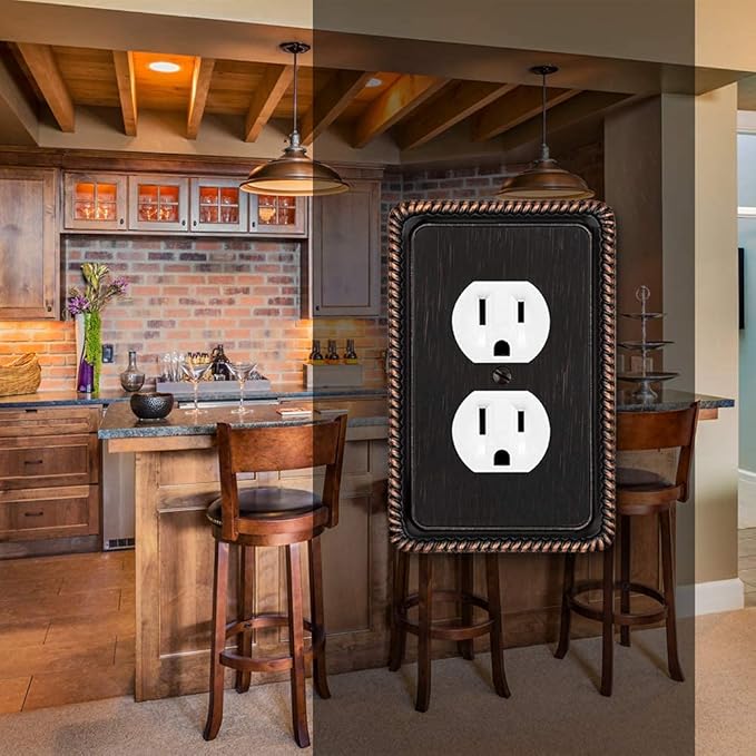 Henne Bery Rope Edge Decorative Wall Plate Switch Plate Outlet Cover (Single Duplex, 3 Pack, Aged Bronze)