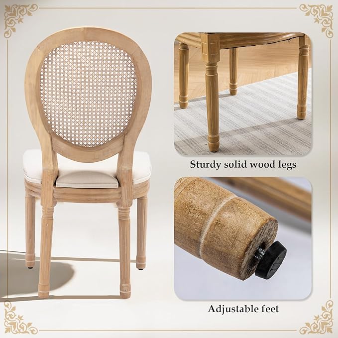 SoarFlash French Dining Chairs Set of 4, Vantage Dining Chair with Round Back, Farmhouse Country Rattan Dining Chair for Kitchen,Bedroom,Beige