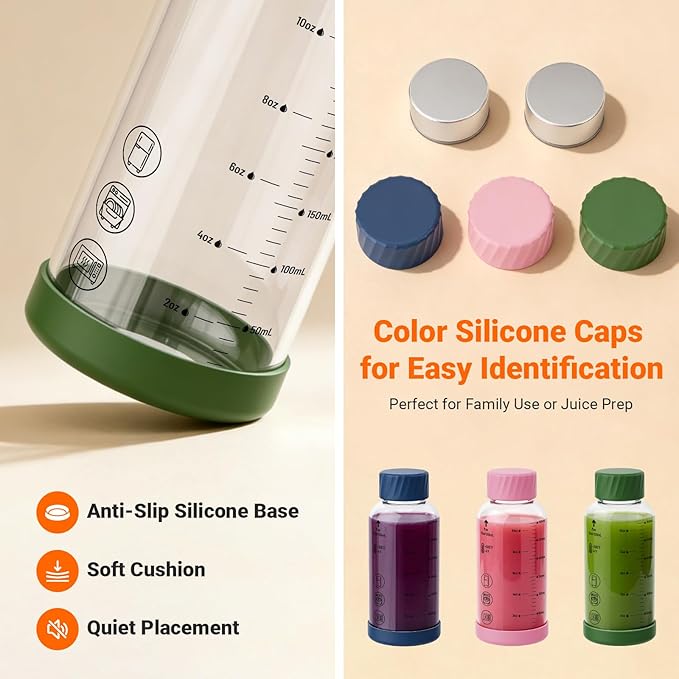 Sursip Glass Juice Bottles 6 Pack 16 oz – Reusable Glass Water Bottles with Stainless Steel Lids – Heat-Resistant Borosilicate Glass, BPA Free, Leakproof for Juicing, Smoothies, Milk, Infused Water