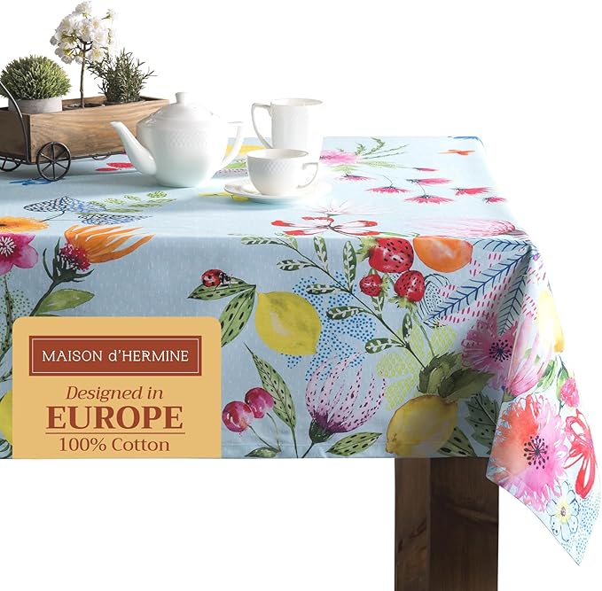 Maison d' Hermine Table Cloth Rectangle Table 100% Cotton 70 x 90 Inches Tablecloth Reusable Decorative for Dining Room Farmhouse Home Valentines Day Decorations Spring Summer - Jardin D'Ete - Mint