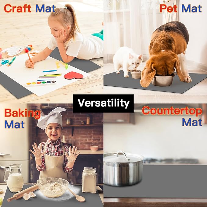2MM Thick Silicone Countertop Mat, 35.4"x 23.6" Silicone Mats for Kitchen Counter, Nonslip Heat Resistant Mat, Large Kitchen Counter Mats, Waterproof Countertop Protector, Dark Green