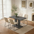 Modern 5-Piece Dining Table Set for 4, 46" Pedestal Dining Table with 4 Leather Chairs, Small Space Saving Kitchen Table Set, Grey Wood Finish Rectangular Table for Dining Room & Apartment