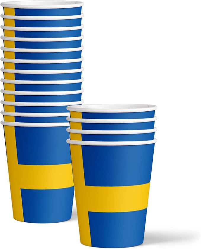 Swedish Flag Birthday Party Supplies Set Plates Napkins Cups Tableware Kit for 16