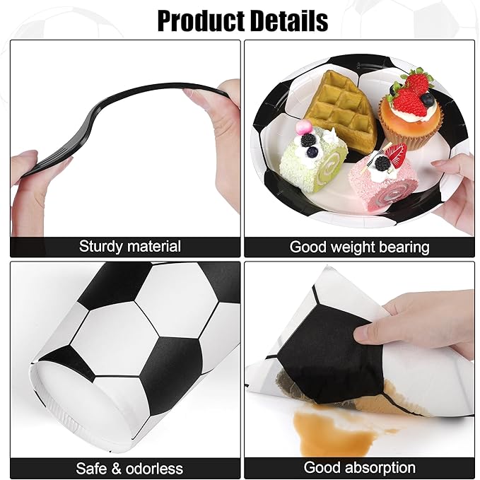 Kochorie 400 Pieces Soccer Disposable Party Tableware Sets Including Plates Cups Napkins Cutlery Serves 50 for Soccer Games Sports Birthday Party Decorations