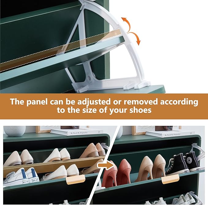 Narrow Hidden Shoe Organizer Cabinet Storage for Entryway, Modern Slim and Skinny Shoe Rack Cabinet with Flip Drawers for Entrance, Hallway - Green