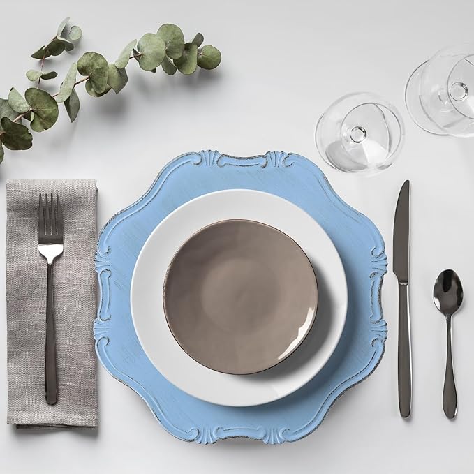 Blue Charger Plates Set of 6, Decorative Table Plastic Chargers for Dinner Plates, Party, Wedding, Thanksgiving, Christmas, 22BL