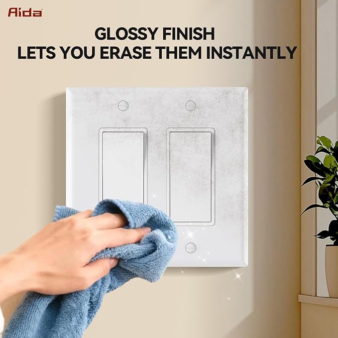 AIDA 2-Gang Decorative Wall Plates, 4.88" H x 4.94" L - Unbreakable Thermoplastic Faceplate Cover for Outlets and Switches, UL Listed - (1 Pack, Glossy White)