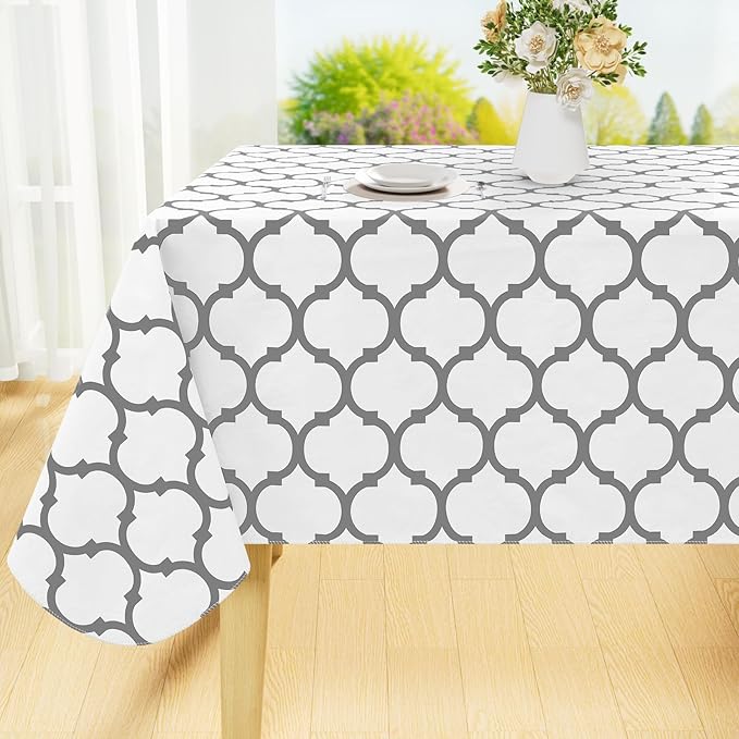 Smiry Square Table Cloth, Wipeable Spillproof Tablecloths with Flannel Backing for Square Tables, Waterproof Vinyl Plastic Tablecloth for Dining, Camping, Indoor and Outdoor (54"x54", White)