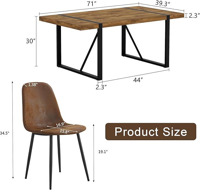 Dining Table Set for 6, Modern 71'' Dark Wood Dining Table and Fabric Dining Chairs Set of 6,Table and Chairs Set of 6,Ideal for Kitchen Dining Room