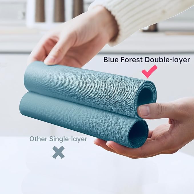 Blue Forest Placemats Set of 6, Dual-Layered Thickened Faux Linen Table Mats Heat Resistant Machine Washable Wrinkle Free Place Mats for Kitchen Dining Outdoor/Indoor (Sky Blue)