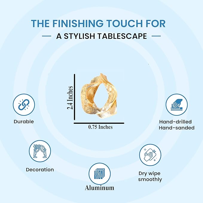 ALPHA Living HOME Modren Napkin Rings - 8 Pcs Premium Metal Napkin Holders for Cloth Napkins Elegant Table Decor for Weddings, Dinners & Special Occasions (Gold)