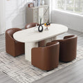 Modern Barrel Dining Chairs with Rolling Casters Set of 4, Upholstered PU Leather Swivel Dining Room Chairs with Wheels for Kitchen Living Room Home Office, Brown