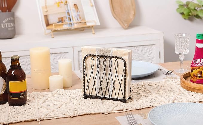 NIKKY HOME Vintage Intertwined Metal Napkin Holder Decorative Upright Tissue Dispenser - Black