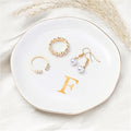 ProCase Ceramic Jewelry Tray, Initial Ring Dish Trinket Plate Engagement Gift, Small Personalized Monogram Ring Bowl for Wedding, White Decorative Jewelry Holder for Women Vanity -Letter F