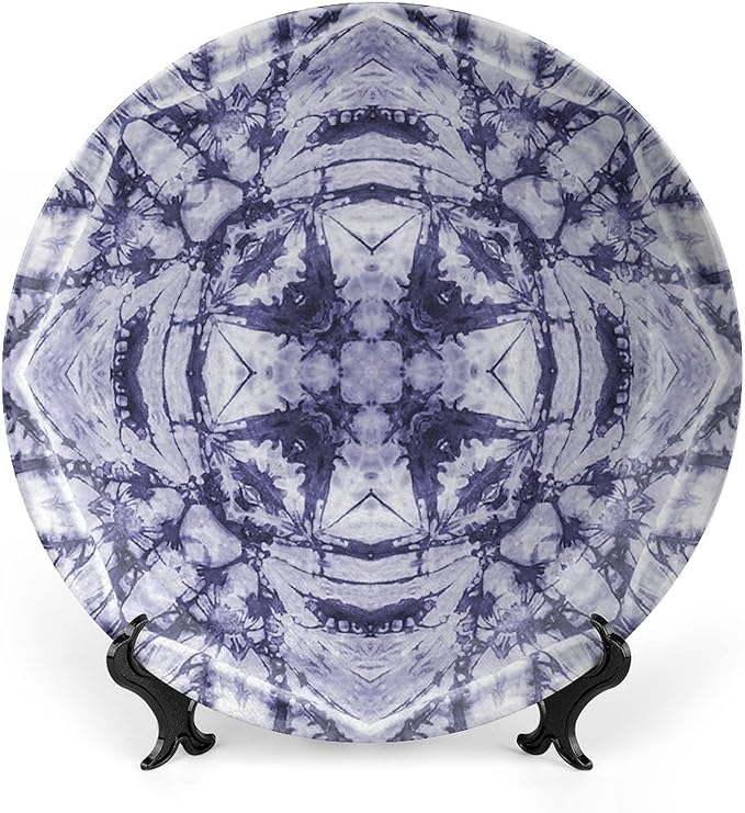 Decorative Plates, Abstract Print Ornament, Modern Art Generated Resisting Twisting Fractal, 8 Inch, Kitchen Wall Decor, Lavender Blue Indigo