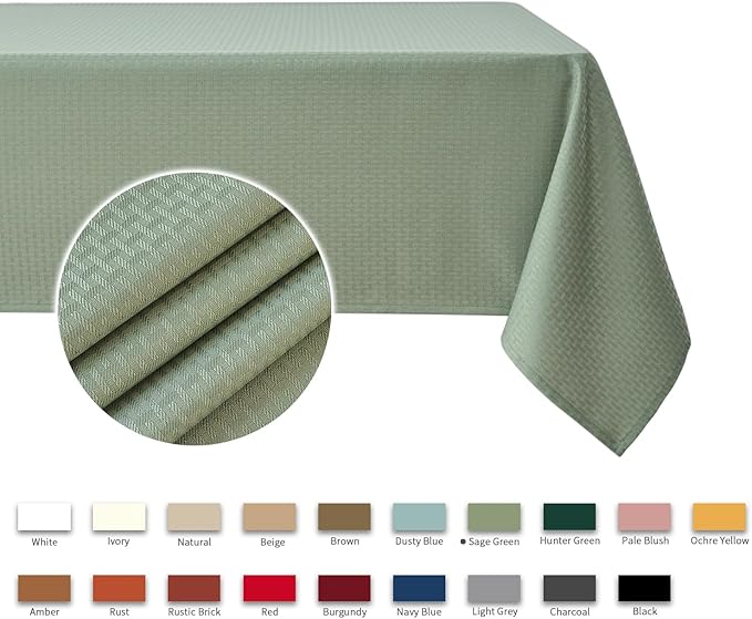maxmill Tablecloth Weaved Texture Stain Resistant Waterproof, Wrinkle Resistant Washable Table Cloth, Fabric Table Cover for Dining Room, Indoor Outdoor Use, Rectangle 60 x 120 Inch, Sage Green