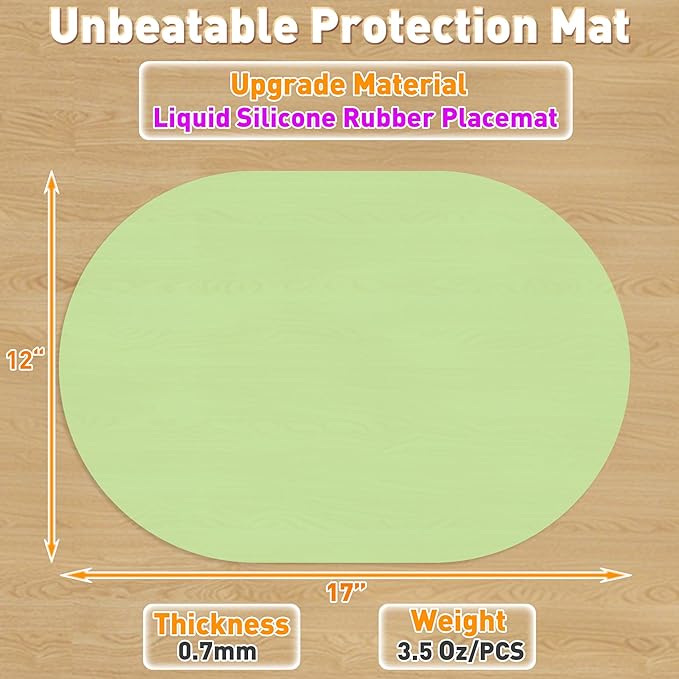 Oval Silicone Placemat Set of 4,Heat Resistant Placemats, Silicone Table Mats,Non-Slip Dining Mat for Home,Waterproof Easy Clean Kids Placemats,17"x12" Ultra-Thin Translucent (4Pcs, Green)