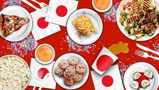 Japan Flag Birthday Party Supplies Set Plates Napkins Cups Tableware Kit for 16