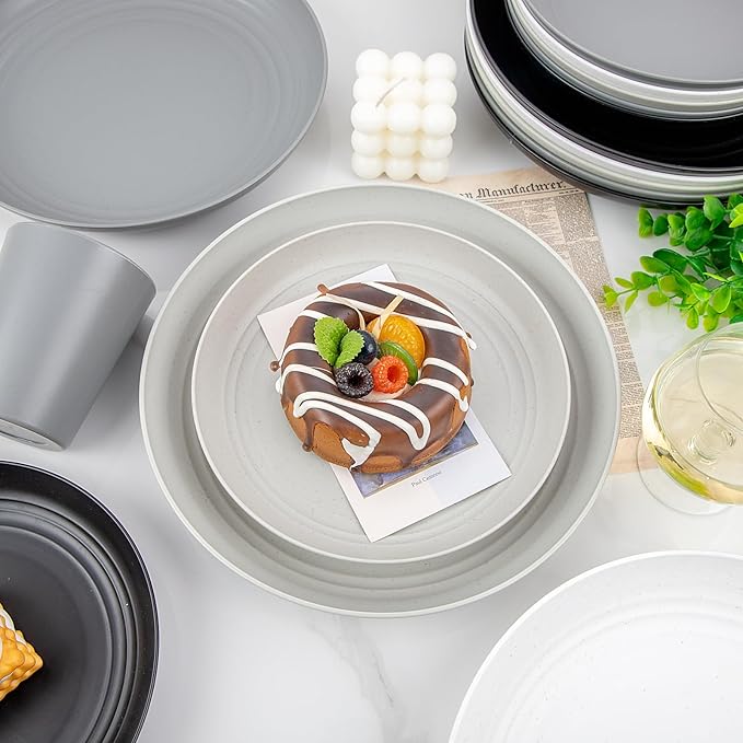 Supernal 32pcs Wheat Straw Dinnerware Sets,Plates and Bowls Sets,Reusable Plastic Plate,Microwave Dishwasher Safe,Plastic Dinnerware Set,Four Color Set 16pcs Plates,8pcs Bowls,8pcs Cups