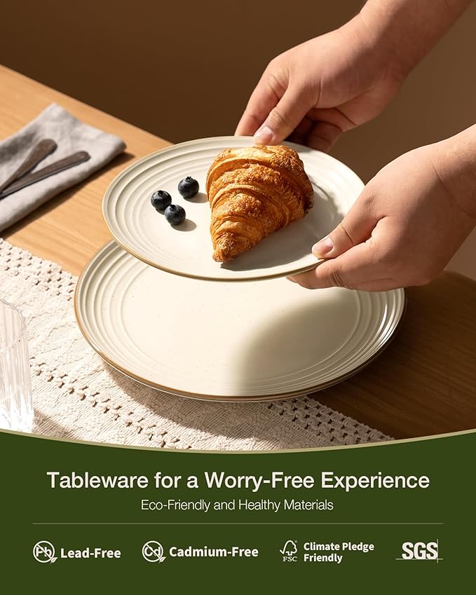 Famiware Jupiter Dinnerware Set with Pasta Bowl, Plates and Double Bowls Dish Sets for 4 (16 Pieces), Microwave and Dishwasher Safe Stoneware Tableware, Chip and Scratch Resistant, Vanilla White