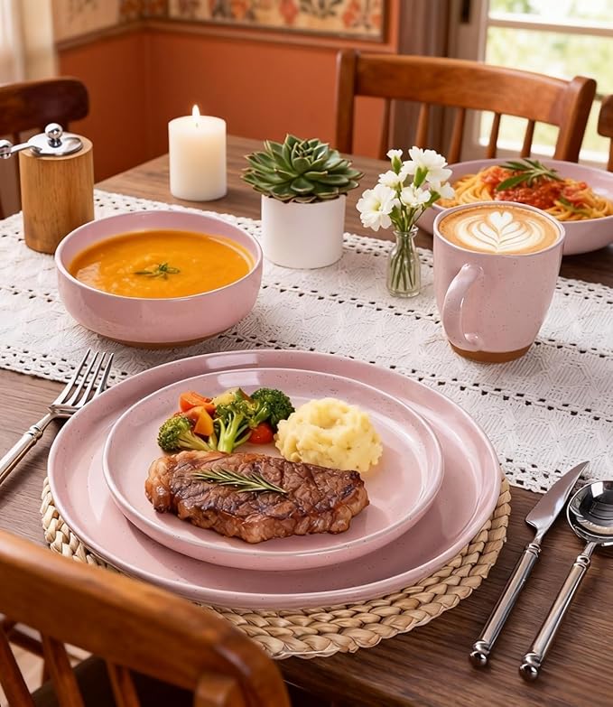 AmorArc Ceramic Appetizer Plates Set of 6, 8.25 Inch Handmade Stoneware Plates set for Dessert, Salad, Appetizer, Dinner, Microwave & Dishwasher Safe, Scratch Resistant-Cloud Pink