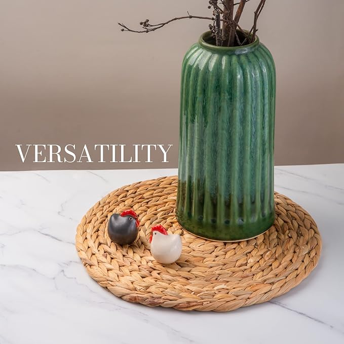 13.8" Set of 4 Round Water Hyacinth Placemats | Boho Woven Rattan Table Mats | Farmhouse Wicker Spring Plate Chargers Like Corn Husk, Seagrass for Wedding, Party, Christmas, Events